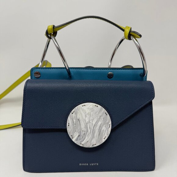 Danse Lente Blue Leather Phoebe Crossbody Bag Purse Marble Colorblock - Picture 1 of 6